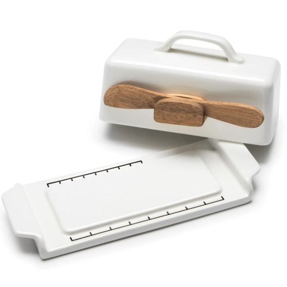 Generic Other - Ceramic Butter Dish Container With Lid And Wooden